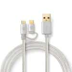 2 i 1 kabel | USB 2.0 | USB-A han | Type-C / USB Micro B Han | 480 Mbps | 2.00 m | Guldplateret | Runde | Flettet | Aluminium | Cover Window Box