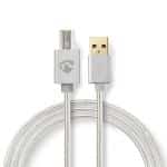 USB-kabel | USB 2.0 | USB-A han | USB-B han | 480 Mbps | Guldplateret | 2.00 m | Runde | Flettet / Nylon | Aluminium | Cover Window Box