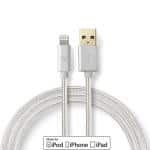 USB-kabel | USB 2.0 | Apple Lightning 8-pin | USB-A han | 480 Mbps | 12 W | Guldplateret | 3.00 m | Runde | Flettet / Nylon | Aluminium | Cover Window Box