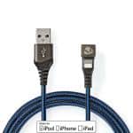 USB-kabel | USB 2.0 | Apple Lightning 8-pin | USB-A han | 480 Mbps | 12 W | Nikkelplateret | 2.00 m | Runde | Flettet / Nylon | Blå / Sort | Cover Window Box