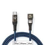 USB-kabel | USB 2.0 | Apple Lightning 8-pin | USB Type-C Han | 480 Mbps | 60 W | Nikkelplateret | 1.00 m | Runde | Flettet / Nylon | Blå / Sort | Cover Window Box