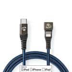 USB-kabel | USB 2.0 | Apple Lightning 8-pin | USB Type-C Han | 480 Mbps | 60 W | Nikkelplateret | 2.00 m | Runde | Flettet / Nylon | Blå / Sort | Cover Window Box