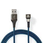 USB-kabel | USB 2.0 | USB-A han | USB Type-C Han | 480 Mbps | Guldplateret | 2.00 m | Runde | Flettet / Nylon | Blå / Sort | Cover Window Box